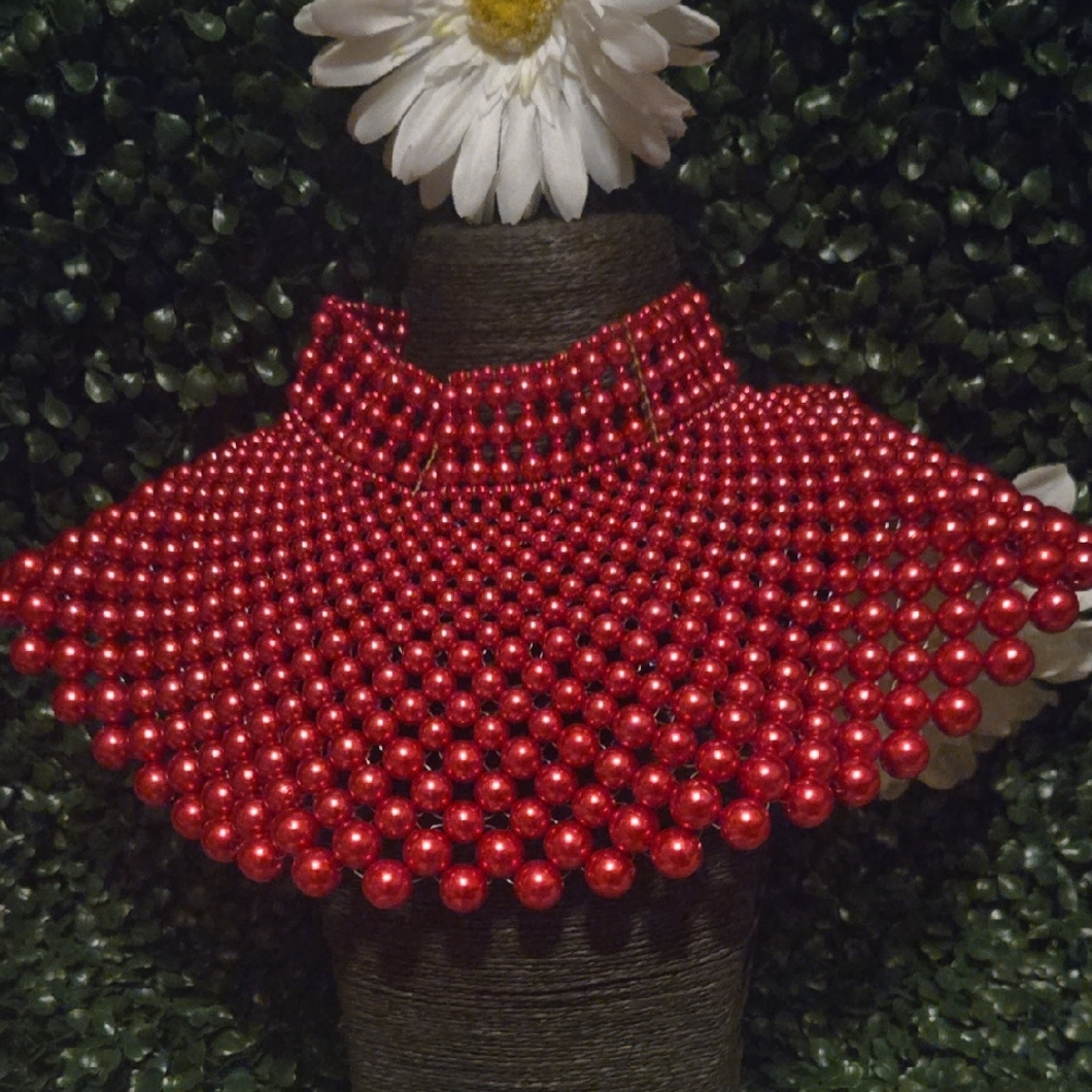 Red Beaded Collar Necklace